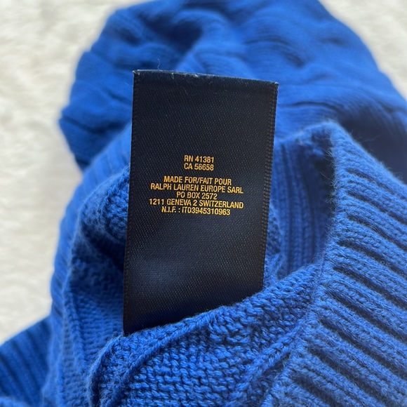 Polo Ralph Lauren Crew Neck Royal Blue Knit Sweater Yellow Logo 4T - Picture 6 of 6